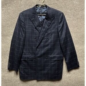 Samuelsohn Sport Coat Blazer Blue Plaid Loro Piana Cashmere Wool Men 42 Long EUC